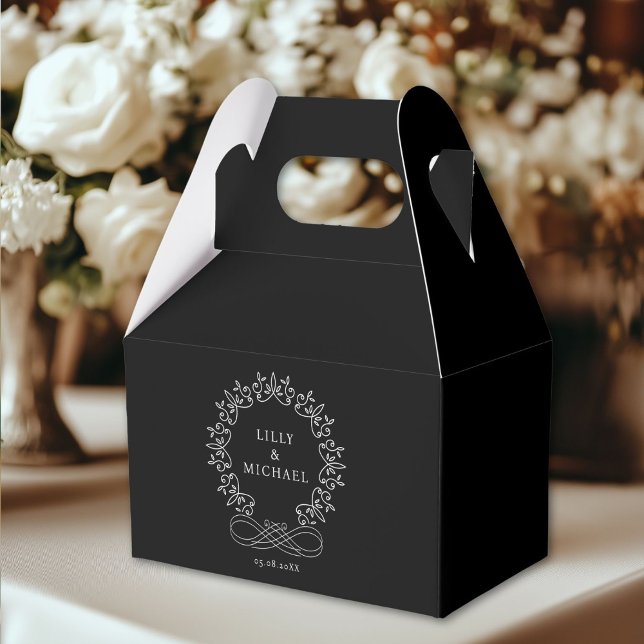 Ballotins Royal, Elégant, Mariage (Customer-specific, elegant, royal, crest, black and white, Wedding Favor Boxes with your name & date)