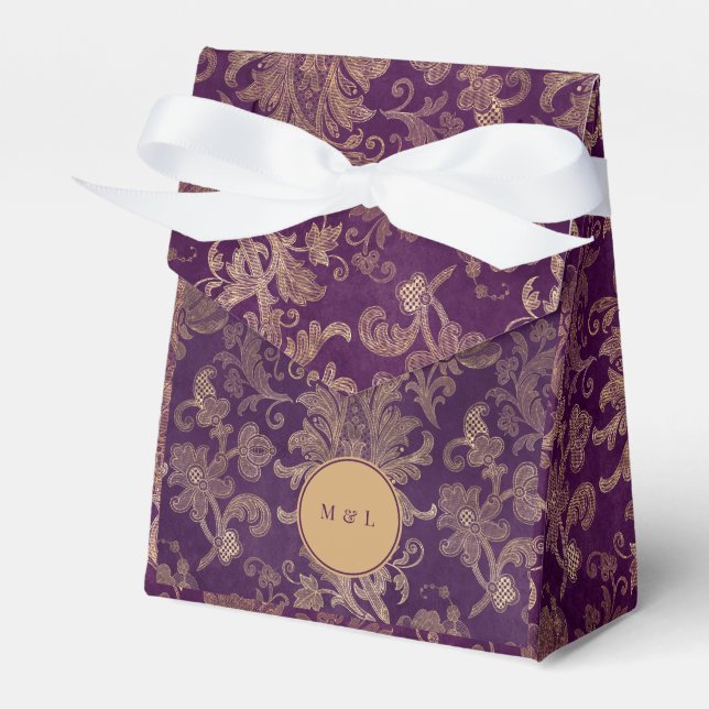 Ballotins Royal Purple Damask Monogramme Mariage Favor Box (Verso)