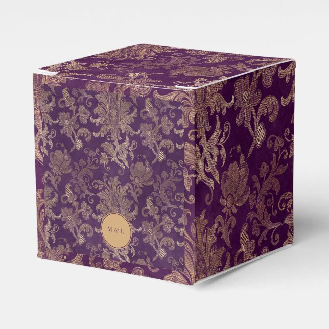 Ballotins Royal Purple Damask Monogramme Mariage Favor Box (Verso)