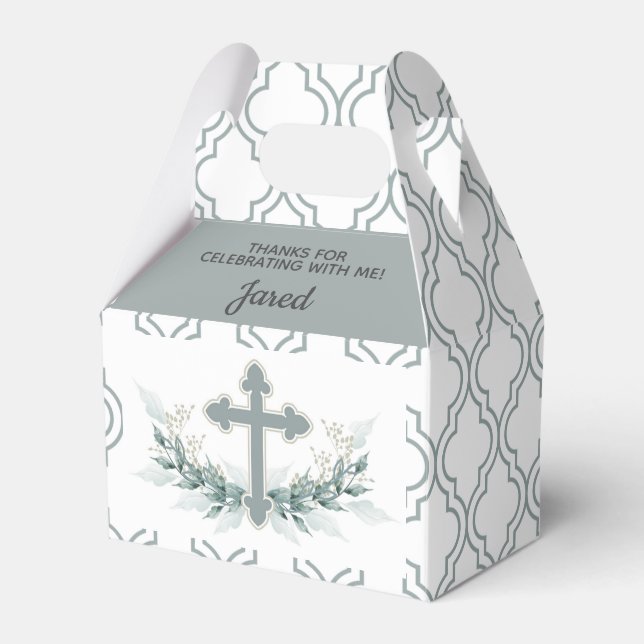 Ballotins Sage Cross on Quatrefoil Party Favor Box (Verso)