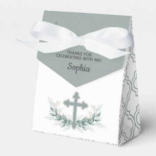 Ballotins Sage Cross on Quatrefoil Party Favor Box