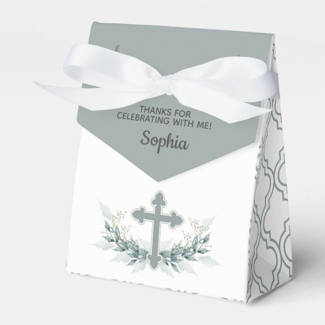 Ballotins Sage Cross on Quatrefoil Party Favor Box (Verso)