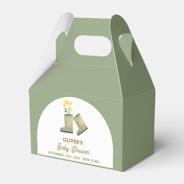 Ballotins Sage Green Baby shower de bottes florales cultivée (Verso)