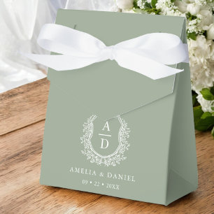 Ballotins Sage Green Floral Monogramme Mariage Crest Moderne