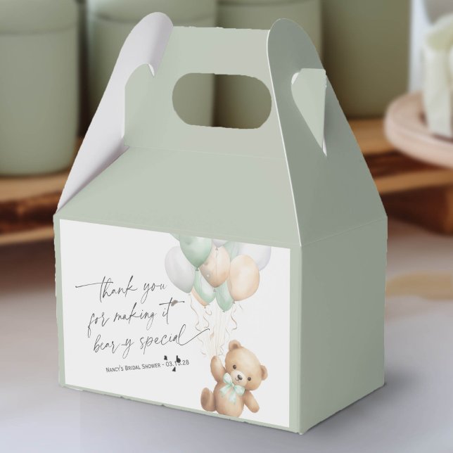 Ballotins Sage Green Genre Neutre Bearly wait Douche (We Can Bearly Wait, Sage Green Baby Boy Shower Favor Box.)