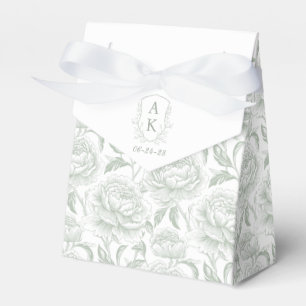 Ballotins Sage Green Monogram Crest Chinoiserie Peonies