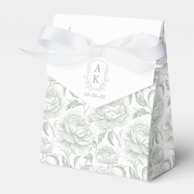 Ballotins Sage Green Monogram Crest Chinoiserie Peonies (Verso)