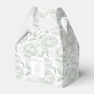 Ballotins Sage Green Monogram Crest Chinoiserie Peonies
