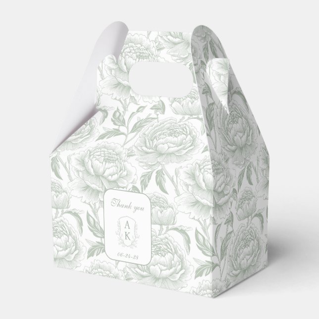 Ballotins Sage Green Monogram Crest Chinoiserie Peonies (Verso)