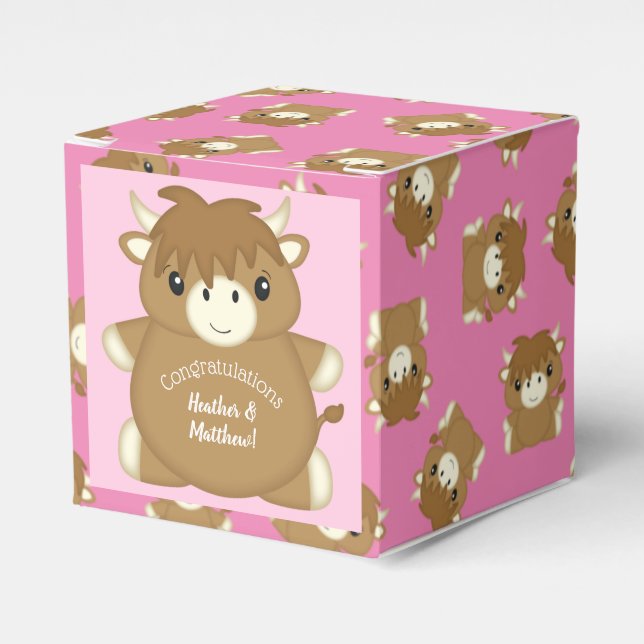 Ballotins Scottish Highland Baby shower de vache rose (Verso)