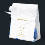 Ballotins Script personnalisé Merci Or Poppys Bleus<br><div class="desc">Remerciement merci en or avec des pavots bleus frais et un élément or élégant
Personnalisez le produit de remerciement de mariage et ajoutez les initiales,  les noms et une date</div>