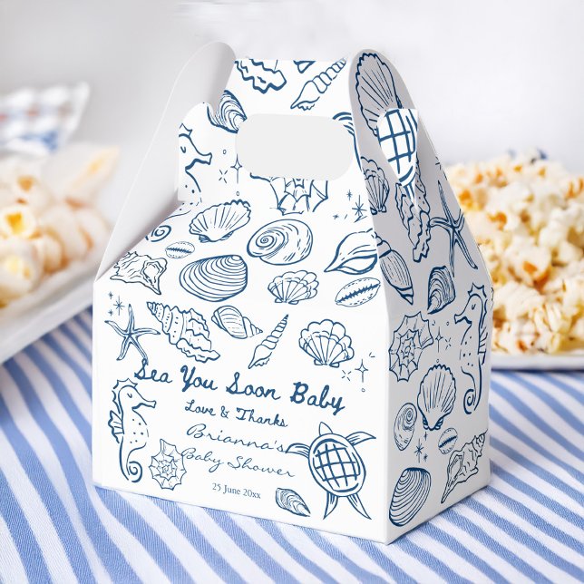 Ballotins Sea you soon seashells beach boy baby shower (Sea you soon blue seashells beach boy baby shower favors personalized favor boxes)