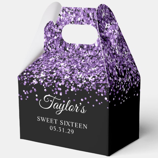 Ballotins Seize ans de douceur noir paillettes violettes (Recto)