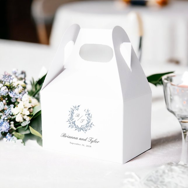 Ballotins Simple Dusty Blue Monogram Crest Mariage (This style favor box available in 3 sizes.)