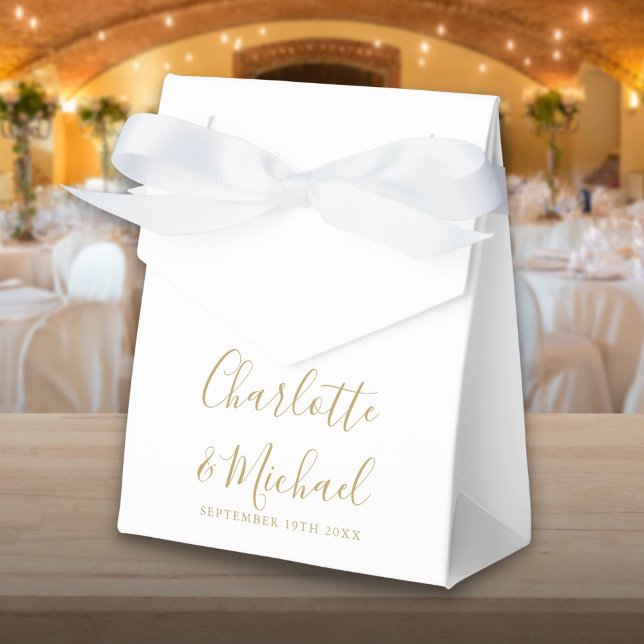 Ballotins Simple Or Et Blanc Mariage Script  (Simple Gold And White Script Wedding Favor Box)