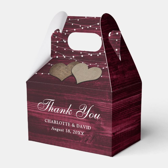 Ballotins Simple Rustique Bourgogne Bois Mariage Favor Box (Verso)