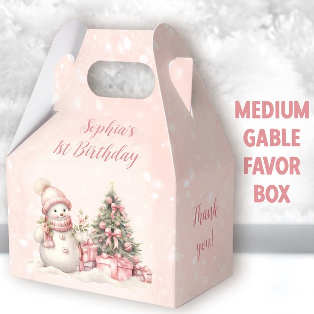 Ballotins Snowman Girl rose Noël 1er Anniversaire Moyen (Snowman Birthday Medium Gable Favor Boxes - You can choose from 3 sizes of these gable favor boxes)