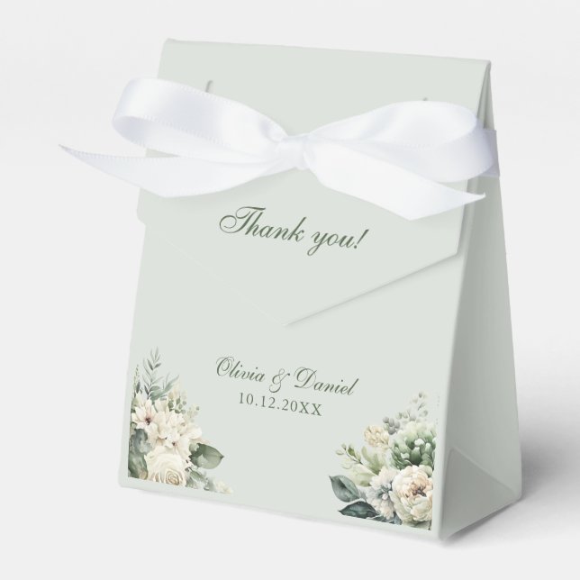 Ballotins Soft Sage Green Floral Wedding Favor Box (Verso)