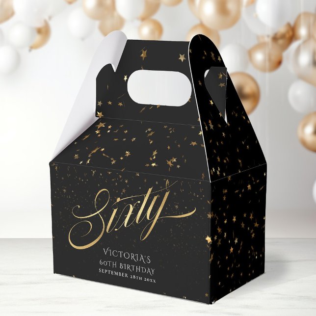 Ballotins Soixante Elegant Black and Gold 60e Anniversaire (Sixty Elegant Black and Gold 60th Birthday Party Favor Boxes)