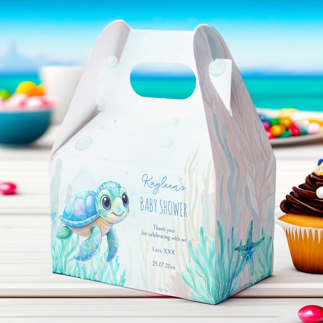 Ballotins Sous la mer jolie tortue aqua bleu baby shower (Under the sea cute turtle aqua blue boys baby shower personalized favor boxes baby shower favors)