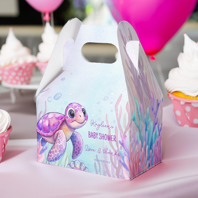 Ballotins Sous la tortue de mer violet baby showers filles (Under the sea turtle purple girls baby shower girls favors personalized printed favor boxes)