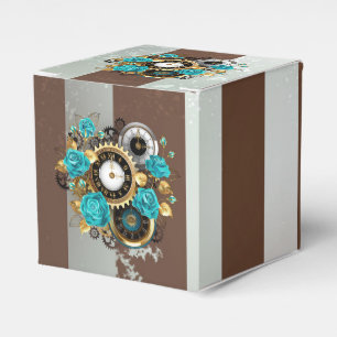 Ballotins Steampunk Clock and Turquoise Roses on Striped
