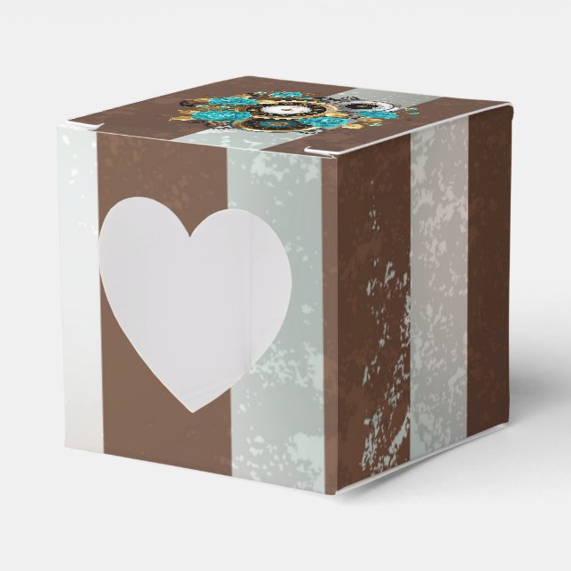 Ballotins Steampunk Clock and Turquoise Roses on Striped (Verso)