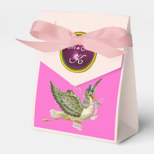 BALLOTINS STORK BÉBÉ FILLE DOUCHE ROSE FUCHSIA GEM MONOGRAM