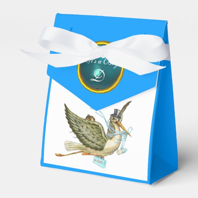 BALLOTINS STORK BÉBÉ GARÇON DOUCHE BLUE GEM PIERRE MONOGRAM (Verso)