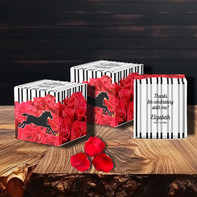 Ballotins Stripes Aquarelle Roses Derby Horse 2" (2" square favor boxes with your personalization on the top, shipped flat.)