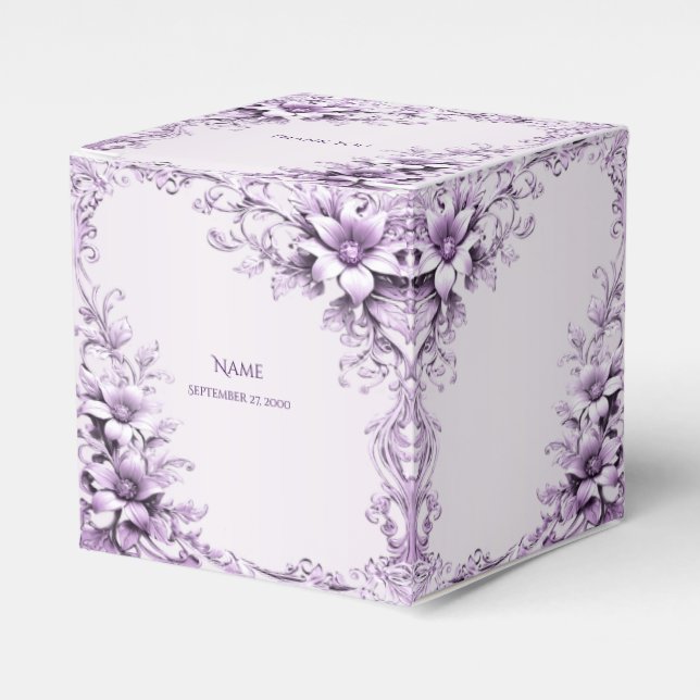 Ballotins Stylish Purple Flowers Favor Box (Verso)