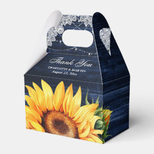 Ballotins Sunflower Navy Blue Wood Lights Mariage