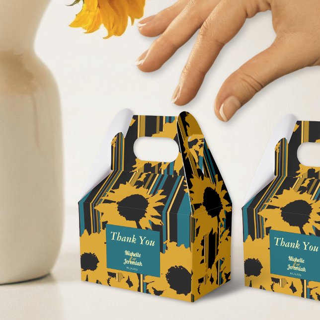 Ballotins Sunflower Teal Blue Gold Modern Wedding (Créateur téléchargé)