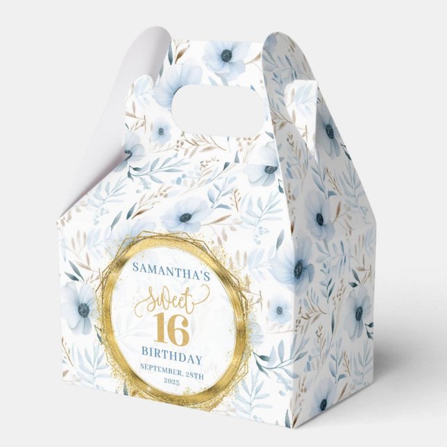 Ballotins Sweet 16 Ballotin Dusty Blue Floral Parties scinti (Sweet 16 Favor Box Dusty Blue Floral Gold Glitter)