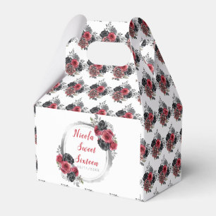 Ballotins Sweet sixteen à fleurs élégantes rouge et argent