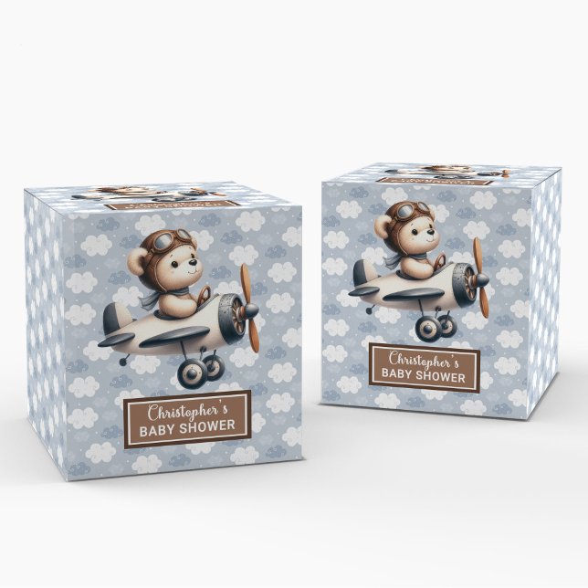 Ballotins Sweet Teddy Ours Pilote de douche Ballotin garçon (Sweet Teddy Bear Pilot Shower Boy Favor Box)