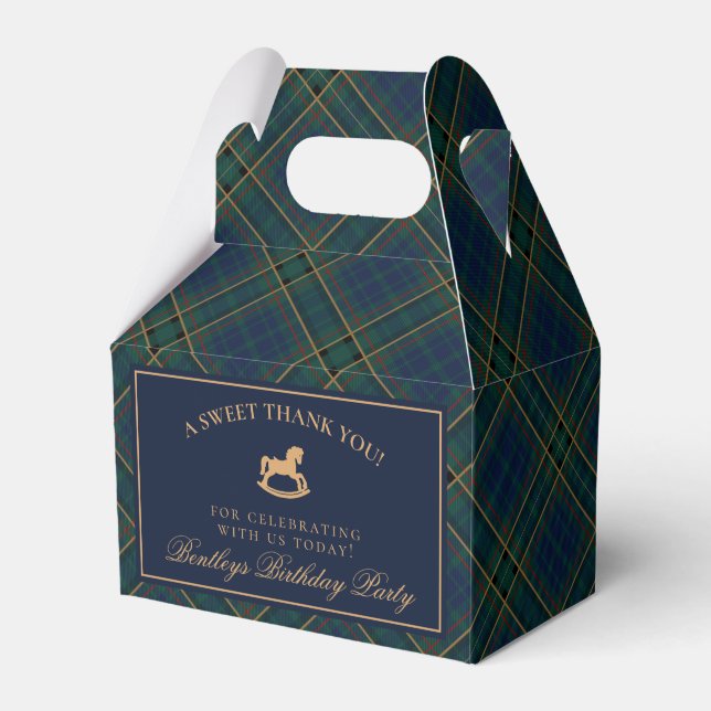 Ballotins Tartan Plaid Rocking Horse Birthday Favor Box (Verso)