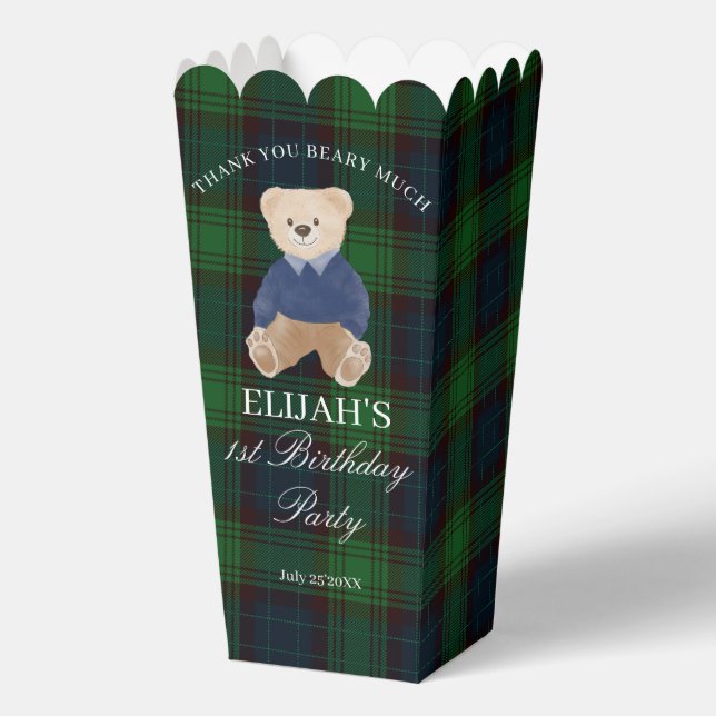 Ballotins Teddy bear green plaid birthday party favor custom (Recto)