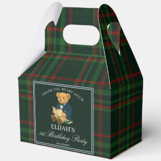 Ballotins Teddy bear party favors green plaid personalized