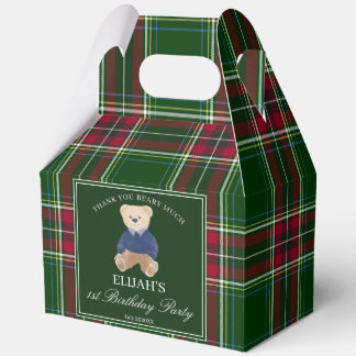 Ballotins Teddy bear party favors green plaid personalized