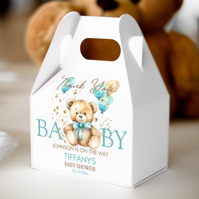 Ballotins Teddy ours bearly attente baby shower merci (Teddy bear bearly wait baby shower thank you favor box personalized favor box cute teddy and balloon)