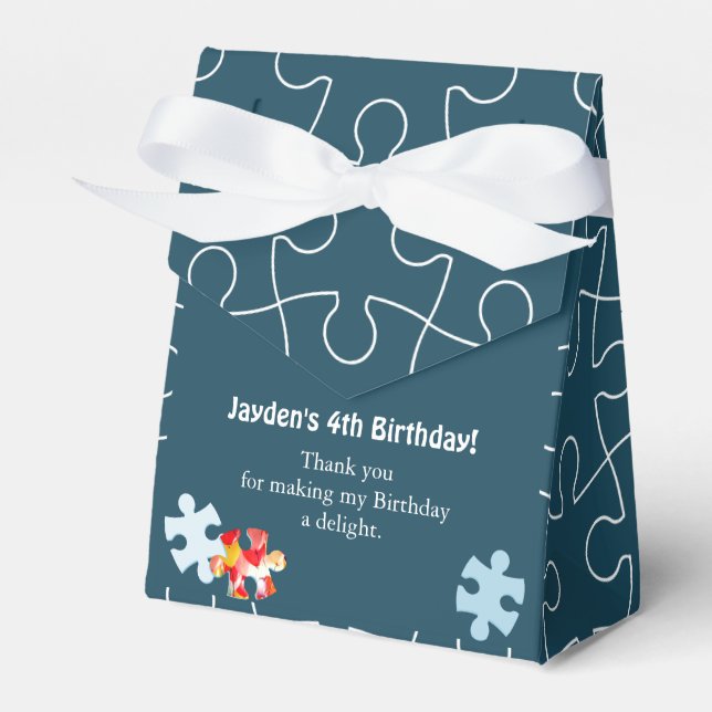 Ballotins Thème de puzzle amusant 4e anniversaire bleu Merci (Verso)