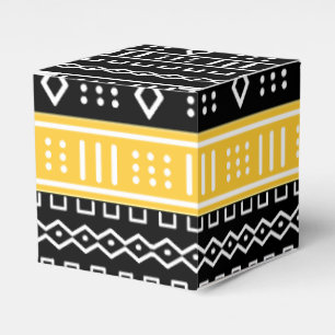 Ballotins Tissu Mud Cloth Afro Pop Moderne Noir, Blanc & Or