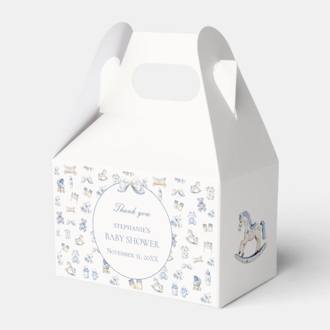 Ballotins Toile De Jouy Baby Shower Blue Bow Favor Box (Verso)