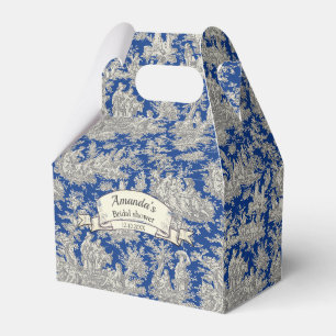 Ballotins Toile de Jouy bleu foncé vintage monogramme