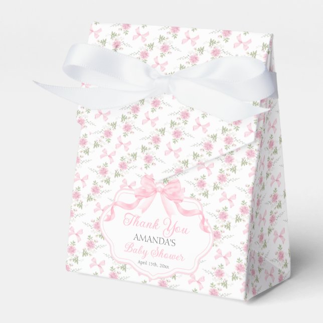 Ballotins Toile De Jouy Pink Bow Girl Baby Shower (Verso)