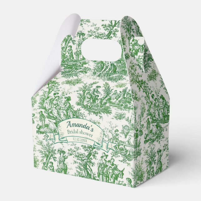 Ballotins Toile de Jouy verte florale vintage pour douche de (Verso)