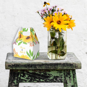 Ballotins Tournesols couleur jaune et mariage feuille