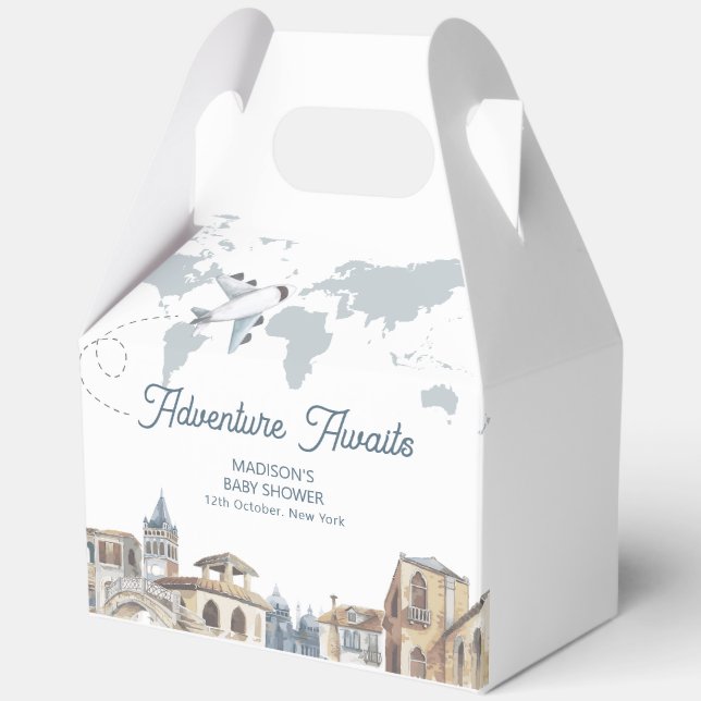 Ballotins Travel Adventure World Map Airplane Baby Shower  (Recto)