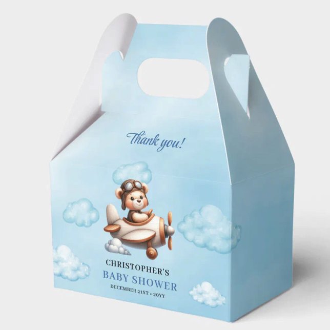 Ballotins Trendy Blue Brown Teddy Bear Pilot Baby Shower Box (Trendy Blue Brown Teddy Bear Pilot Baby Shower Favor Box

)
